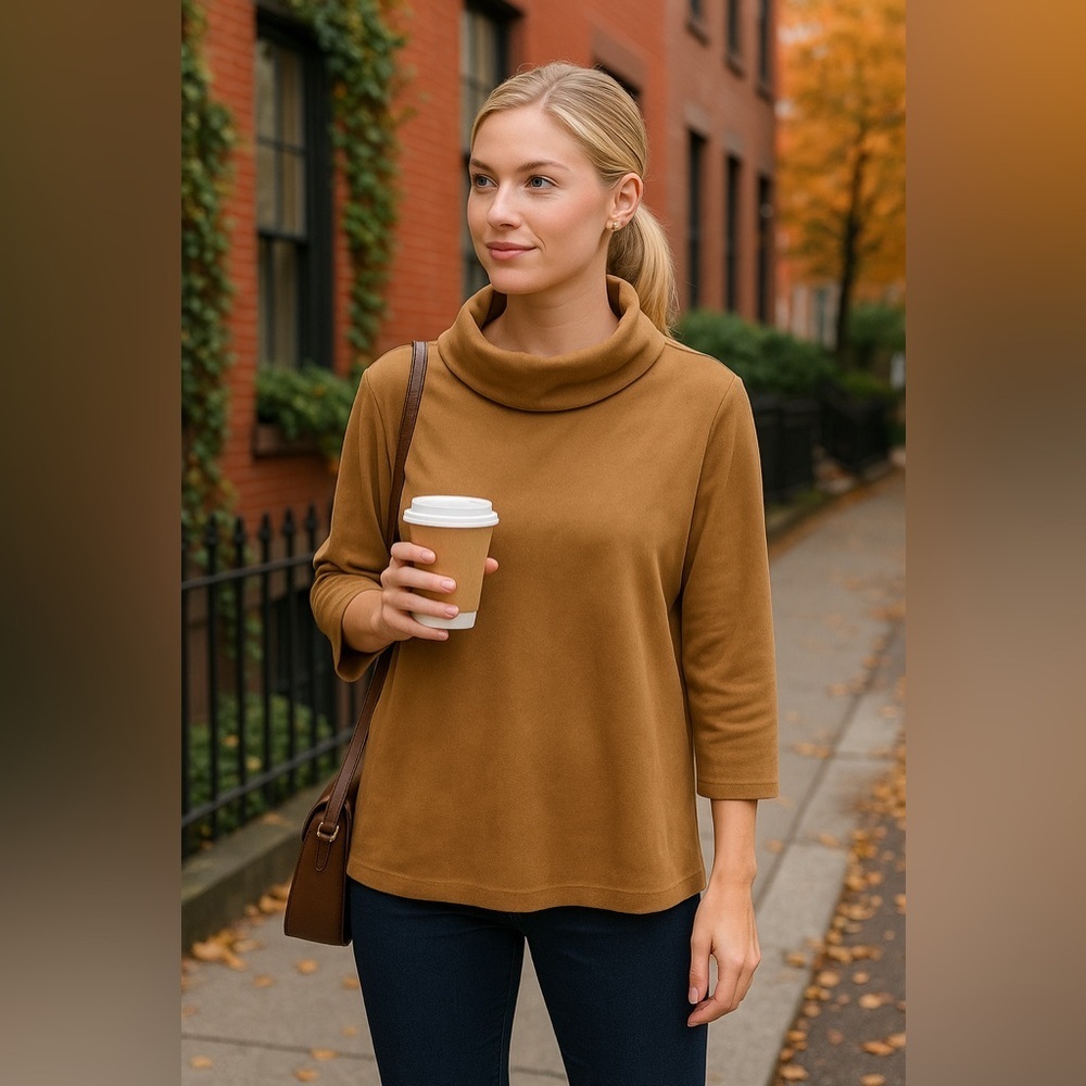 J.McLaughlin Camel Faux Suede Cowl Neck Pullover (Size XL)